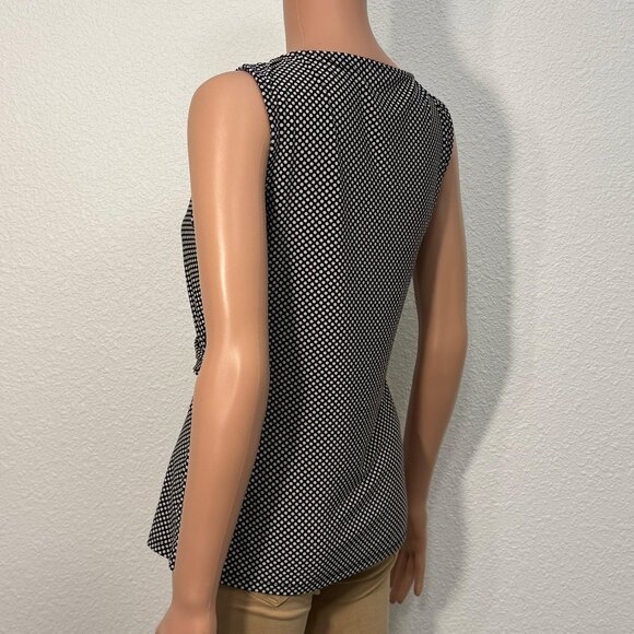Anne Klein Women’s Small Black White Monochrome Polka Dot Sleeveless Blouse - Picture 5 of 10